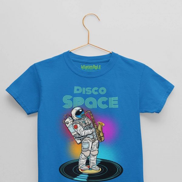 Kids t-shirt disco saxophonist spaceman royal blue