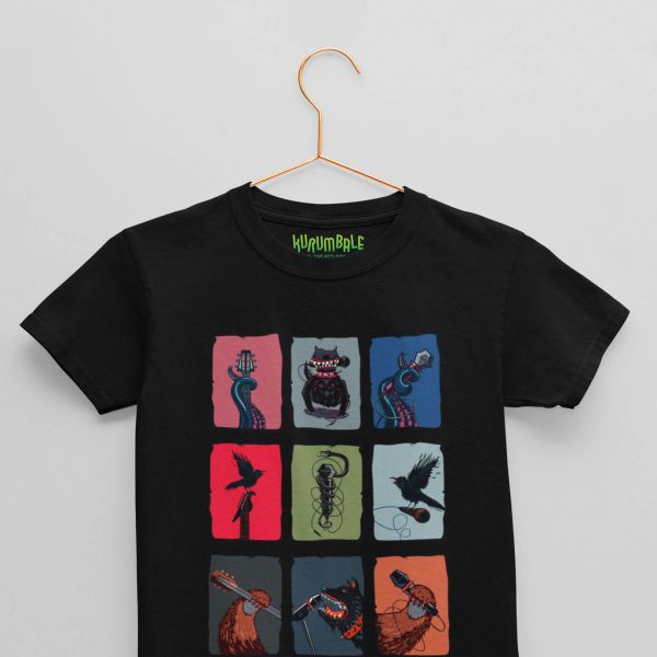 Camiseta para niños/as banda de animales distorsionados negra
