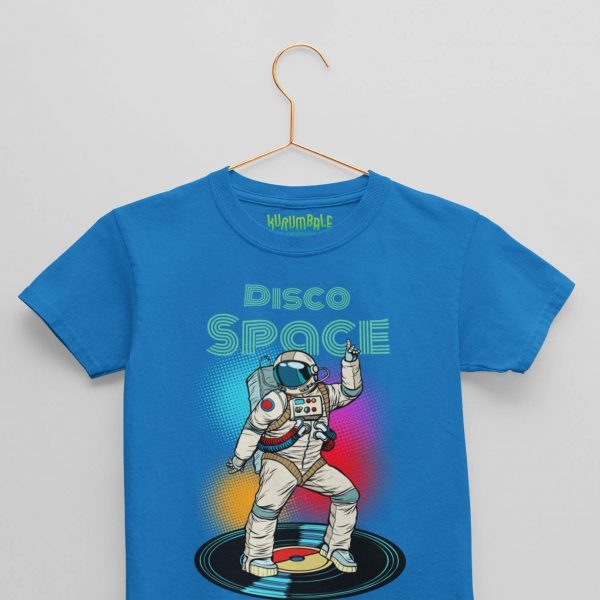 Camiseta para niños/as el astronauta y sus bailes del sábado noche azul real