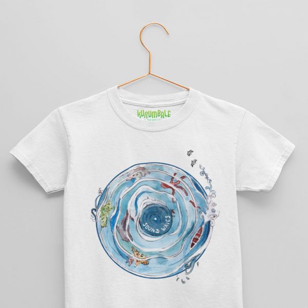 Camiseta para niños/as disco de vinilo sound waves blanca