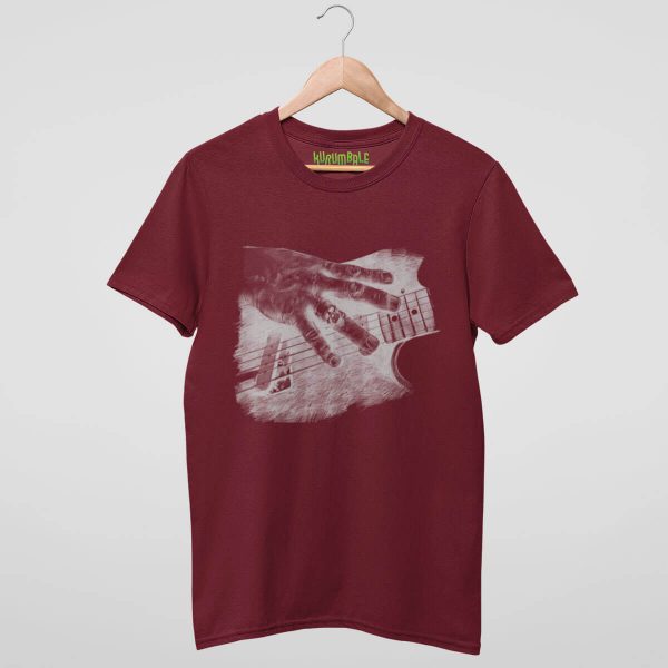 Unisex t-shirt decades of rock guitar burgundy