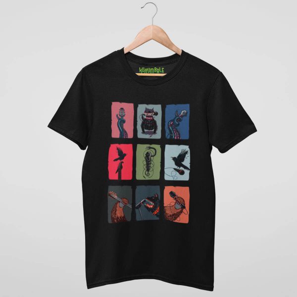 Camiseta unisex grupo de animales distorsionados negra
