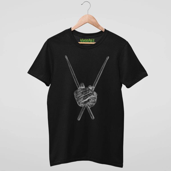 Unisex t-shirt hard drumsticks hard hands black