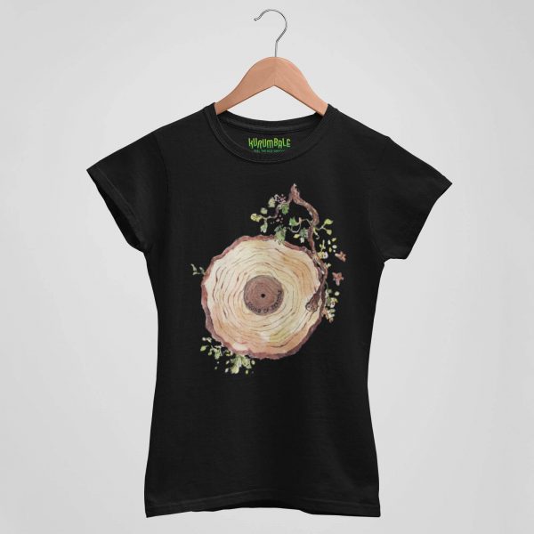 Camiseta de mujer disco de vinilo sound of seasons negra